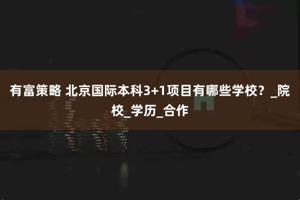 有富策略 北京国际本科3+1项目有哪些学校？_院校_学历_合作