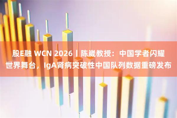 股E融 WCN 2026丨陈崴教授：中国学者闪耀世界舞台，IgA肾病突破性中国队列数据重磅发布