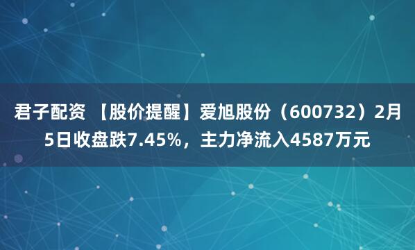 君子配资 【股价提醒】爱旭股份（600732）2月5日收盘跌7.45%，主力净流入4587万元
